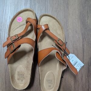 Time and Tru Tan Sandals with Buckle Straps